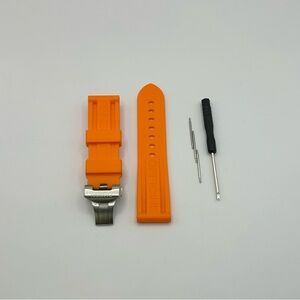 Panerai Rubber Strap 24mm W/ Deployment Clasp, Tool, Rods In ORANGE, BLUE